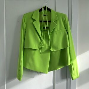 Zara Lime Green Mini Skirt and Cropped Blazer with ties